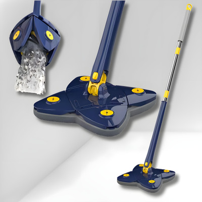 Tenring Four Clover Shaped Squeeze Mops Microfiber 360 rotatable adjustable cleaning Mop Wet & Dry Mop(Blue 1.3 m)
