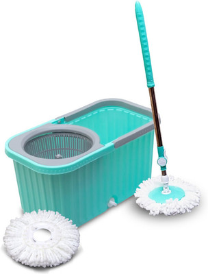 radhvi Elite Spin Mop Floor Cleaner Grade A Plastic and Clip on Handle Mop Set Mop Set(Green, Grey 58 m)