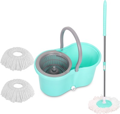 Qozent Mop Set with Bucket Mop - 360 Degree Self Spin Wringing (With 2 Refill) Mop Set(Pink)