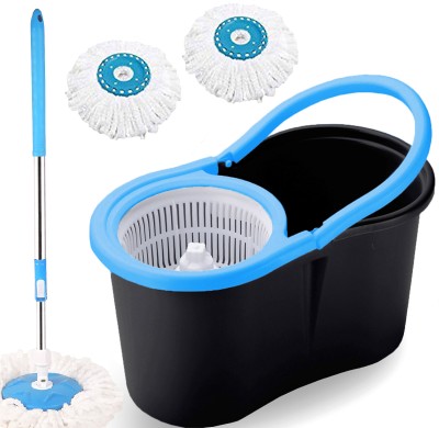 V-MOP Classic Steel Magic Dry Bucket Mop - 360 Degree Self Spin Cleaning Mop Set for Home & Office Floor Cleaning Mop Set-B10 Mop, Mop Refill, Bucket, Scrub Pad