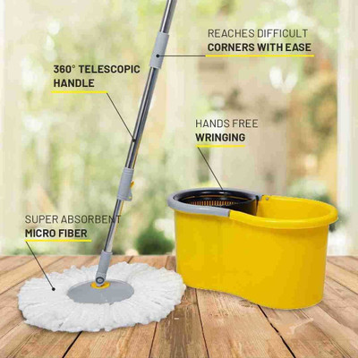 Flipkart SmartBuy Elegant 360° Spin Mop Bucket Set with Refill Mop Set(Multicolor)