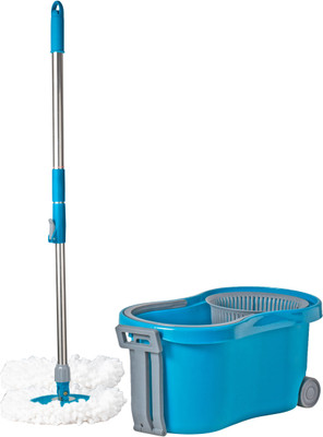 Flipkart SmartBuy Spin Mop, Oval Bucket with Plastic Basket, 2 Microfiber Refills Mop Set(Blue)