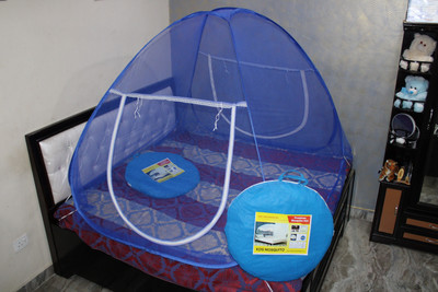 KDS MOSQUITO Polyester Adults Washable Polyester Net Adult Double Bed King Size Double Bed Mosquito Net Blue (6.5 Ft by 6.5 Ft) Mosquito Net(Blue, Tent)