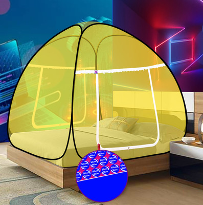 SILVER SHINE Polyester Adults Washable Mosquito Net Polyester Foldable for king size yellow And Yellow Color Patti Mosquito Net(Yellow Net, Tent)