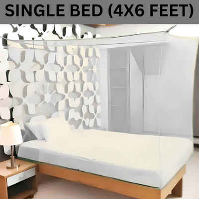 CoverCraze HDPE - High Density Poly Ethylene Adults Washable single bed insect and mosquito net {4x6 ft} Mosquito Net(White, Tent)