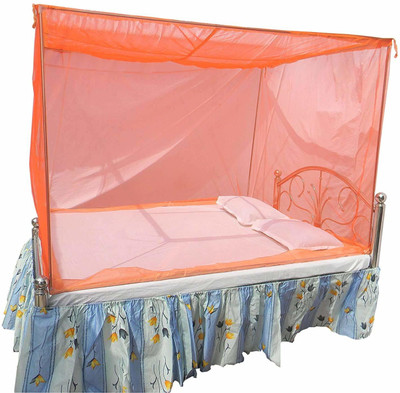 Newmehontextile Polyester Adults Washable Mosquito Net Suitable for Double Bed Machardani for Bed (7X7 FEET ) orange Mosquito Net(Orange, Tent)