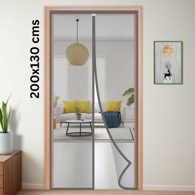 TurtleGrip Polyester Adults Washable Magnetic Door Mosquito Net(Grey-200*130cms, Frame Hung)