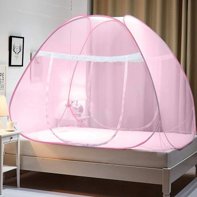 Alciono Polyester Adults Washable Foldable Machardani for Single Bed (Size: LBH-6.6 X 3.9 X 4.3 Ft) Mosquito Net(Full Pink, Tent)