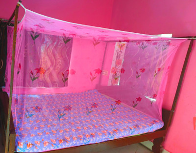 YOUSUF ENTERPRISES HDPE - High Density Poly Ethylene Adults Washable Pink colour mosquito net machhardani masari double bed single bed 2 size Mosquito Net(Pink, Bed Box)
