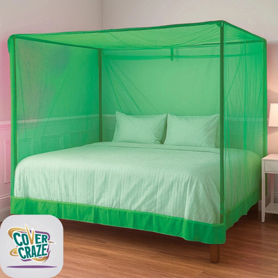 CoverCraze Cotton Adults Washable CC MonoQueen without stand 6x7 ft hanging Mosquito Net(Green, Bed Box)