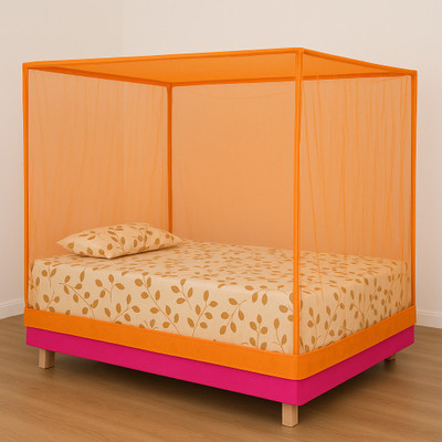 RN ENTERPRISE Polyester Adults Washable Designed for single bed size Ultimate protection Mosquito Net(Orange, Bed Box)