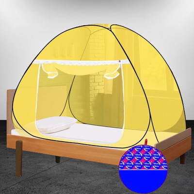 SILVER SHINE Polyester Adults Washable Polyster Mosquito Net Fodeble for Single Bed 16yellow Mosquito Net(Yellow, Tent)