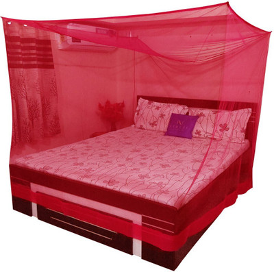 Neruti Enterprise Polyester Adults Washable Double bed ( 6*6.5 ) Square Mosquito Net(Red, Bed Box)