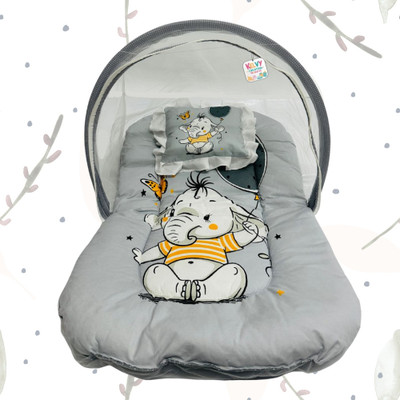 Kelvy Creation Soft and Comfortable New Born Baby Bedding Set with Protective Mosquito Net(Grey)