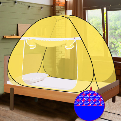 SILVER SHINE Polyester Adults Washable Polyester Foldable Single Bed Mosquito Net Mosquito Net(Yellow-Black, Tent)