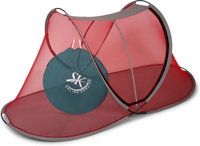 A.R. Emporium Polyester Adults Washable Foldable Single Bed Mosquito Net with cloth base Mosquito Net(Red, Tent)