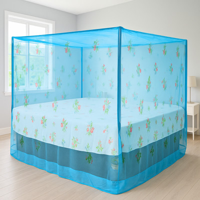 SR ENTERPRISE HDPE - High Density Poly Ethylene Adults Washable Light Blue Color Flower-Printed Net for Double Bed –Size 6 by 7 Ft Mosquito Net(Blue, Bed Box)