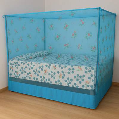 RN ENTERPRISE Queen Size Bed Box (6/6 x 7/7 Feet) Cotton Washable Adults Mosquito Net(Light Blue, Bed Box)