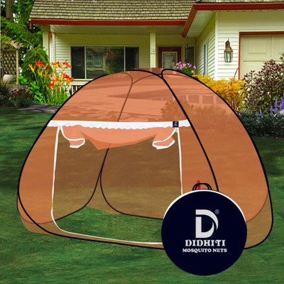 didhiti Polyester Adults Washable Khaki mosquito net tent for badroom single bed (3 by 6.5)| with 1 gate No need t Mosquito Net(Khaki, cofee, Brown, Brown, coffee border, kalar, Tent)