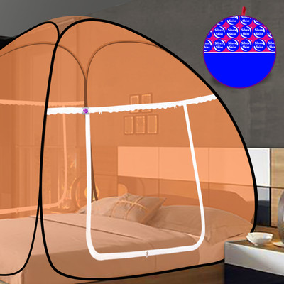 SILVER SHINE Polyester Adults Washable Mosquito Net Orange And Black Foldable Double Bed Net King Size Mosquito Net(Orange, Tent)