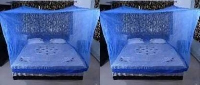 Pappu Industry Cotton Adults Washable BestQuality mosquito net Square Plain6x7Foldable Flexible for DoubleBed packof 2 Mosquito Net(Dark Blue machhardani, Bed Box)