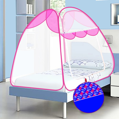 SILVER SHINE Polyester Adults Washable Polyester Adults Washable Primium Foldable for Single Bed Mosquito Net Mosquito Net(White And Pink, Tent)