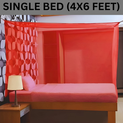 CoverCraze HDPE - High Density Poly Ethylene Adults Washable INSECT,MOSQUITO PROTECTION NET Mosquito Net(Red, Bed Box)