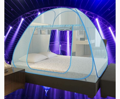 THENR Nylon Adults Washable mosquito net tent double bed , light blue 0981 Mosquito Net(Light Blue, Tent)