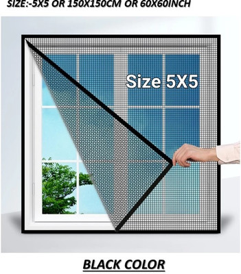 BLEMY HDPE - High Density Poly Ethylene Adults Washable WINDOW NET 5X5 BLACK Mosquito Net(Black, Frame Hung)