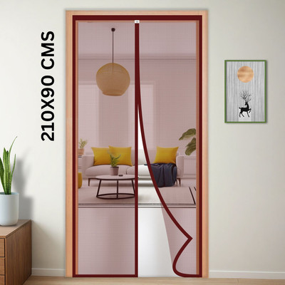 TurtleGrip Polyester Adults Washable Auto-Closing Magnetic Door Mosquito Net(Brown-210*90cms, Frame Hung)