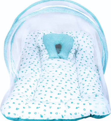 SHEZA ENTERPRISES Cotton Kids Washable New Born Baby Bedding Set Mattress with Mosquito Net and Pillow Mosquito Net(Blue, Tent)
