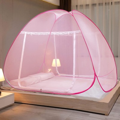 Alciono Polyester Adults Washable Foldable Machardani for King Size,Queen Size&Double Bed(Size:LBH-6.6X6.6X4.6 Ft) Mosquito Net(Full Pink, Tent)