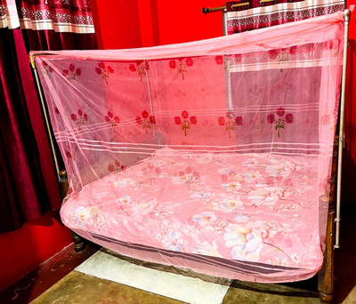 Pappu Industry Cotton Adults Washable High Quality Mosquito Net Square Plain 7x7 Foldable Flexible for Double Bed Mosquito Net(Baby Pink machardani, Bed Box)