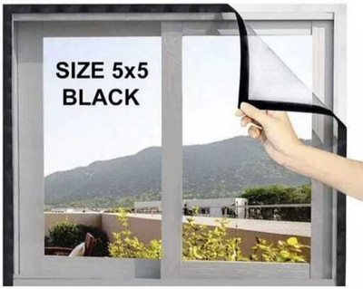 BLEMY HDPE - High Density Poly Ethylene Adults Washable Size-5X5 Feet Pre Stiched Net For Window With Self Adhesive Hook & Loop Tape Mosquito Net(BLACK -5X5, Frame Hung)