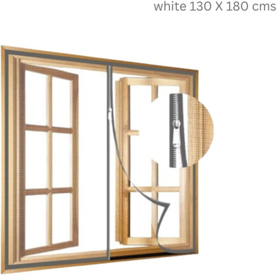 TurtleGrip Fibre Adults Washable 120 GSM Zipper Windows Mosquito Net(WHITE130X180cms, Frame Hung)