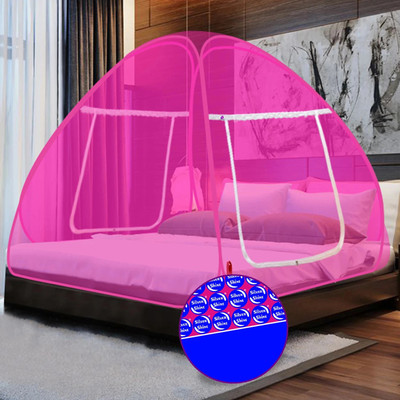 SILVER SHINE King Size ,Double Bed Polyester Washable Adults Mosquito Net(Pink, White, Tent)