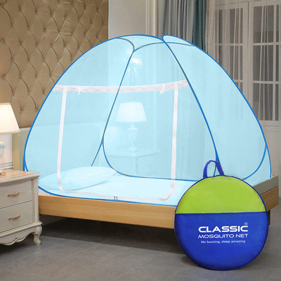 Classic Mosquito Net Polyester Adults Washable for Single Bed Foldable Machardani Strong 30GSM mesh Mosquito Net(Full Blue, Tent)