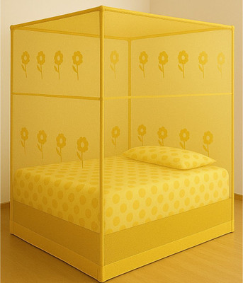 RN ENTERPRISE Elegant Blossom Queen Size Bed (6'X7' Feet) Cotton Washable Adults Mosquito Net(Yellow, Bed Box)