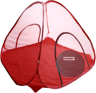 Zyaf Merchant Polyester Adults Washable Foldable Macchardani for Double Bed With Base Cloth, King Size Bed(7x7x5.5 feet) Mosquito Net(Red, Tent)