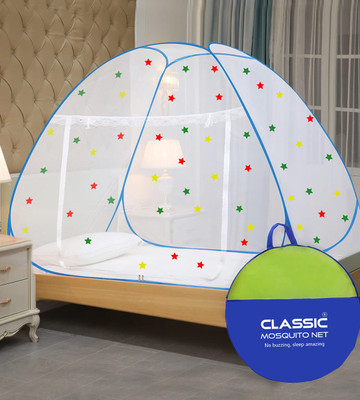 Classic Mosquito Net Polyester Adults Washable (LBH- 200*120*130 cms) Foldable Net for Single Bed Mosquito Net(Blue+30STAR, Tent)