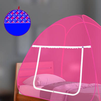 SILVER SHINE Polyester Adults Washable Polyester Foldable for Single Bed Pink Color Tent Mosquito Net Mosquito Net(Pink, Tent)