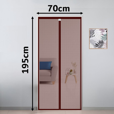 SafeMyles Auto-Closing Magnetic Door Polyester Washable Adults Mosquito Net(195*70cms- Brown, Frame Hung)