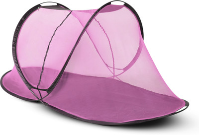 ALYSTER Polyester Adults Washable Double Door Foldable Mosquito Net For Single Bed 6x4 & Kosu Valai 4/6 with Base Mosquito Net(Pink, Bed Box)