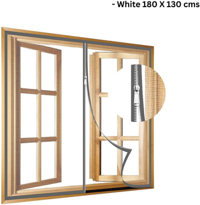 TurtleGrip Fibre Adults Washable 120 GSM Zipper Windows Mosquito Net(WHITE180X130cms, Frame Hung)