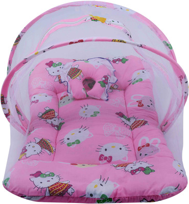 First Vision Cotton Baby Bed Sized Bedding Set(Kitty Pink, 1 Bedding Mosquito net, 1 Pillow)