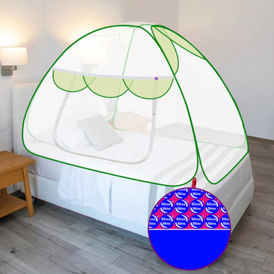SILVER SHINE Polyester Adults Washable Polyester Adults Washable Primium border Foldable for Single Bed Mosquito Net Mosquito Net(Green, Tent)