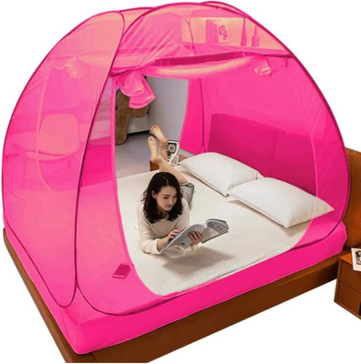 zeroes Mosquito Net for Double Bed King Size Foldable, Strong and Durable Tent Polyester Washable Adults Mosquito Net(BABY PINK, Tent)