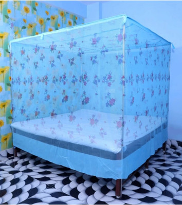 Fabrachana Polyester Adults Washable Blue colour flower design mosquito net machhardani Mosquito Net(Blue, Bed Box)