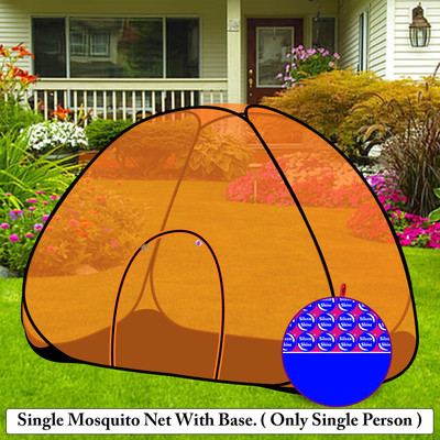 SILVER SHINE Polyester Adults Washable Polyester Washable Single bed Multi Color Foldable Mosquito Net With Base Mosquito Net(Orange, Tent)