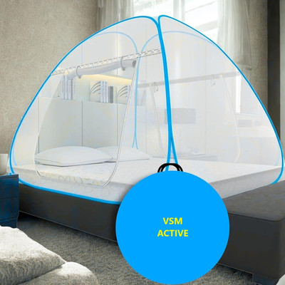 VSM ACTIVE DreamGuard Comfort Foldable Double Bed King Size (Machardani ) Polyester Washable Adults Mosquito Net(Blue, White, Tent)